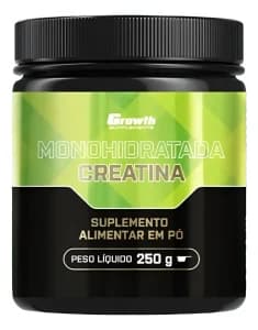 Creatina 500g Growth para uso na rotina de treinos.